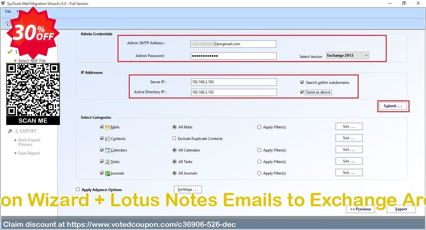 Bundle Offer - Mail Migration Wizard + Lotus Notes Emails to Exchange Archive, Enterprise Plan  Coupon, discount SysTools coupon 36906. Promotion: 