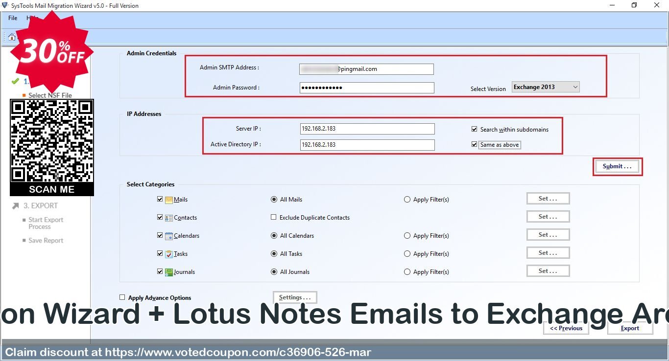 Bundle Offer - Mail Migration Wizard + Lotus Notes Emails to Exchange Archive, Enterprise Plan  Coupon, discount SysTools coupon 36906. Promotion: 