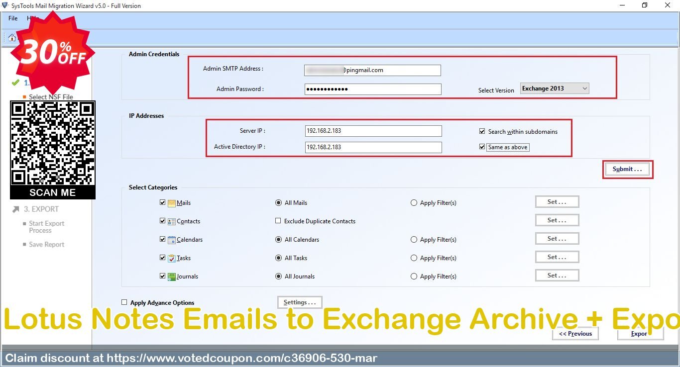 Bundle Offer - Lotus Notes Emails to Exchange Archive + Export Lotus Notes Coupon, discount SysTools coupon 36906. Promotion: 