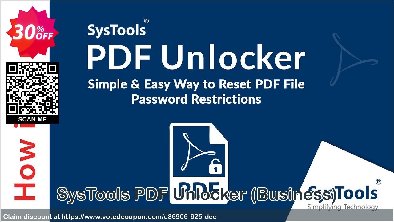 SysTools PDF Unlocker, Business  Coupon, discount SysTools coupon 36906. Promotion: 