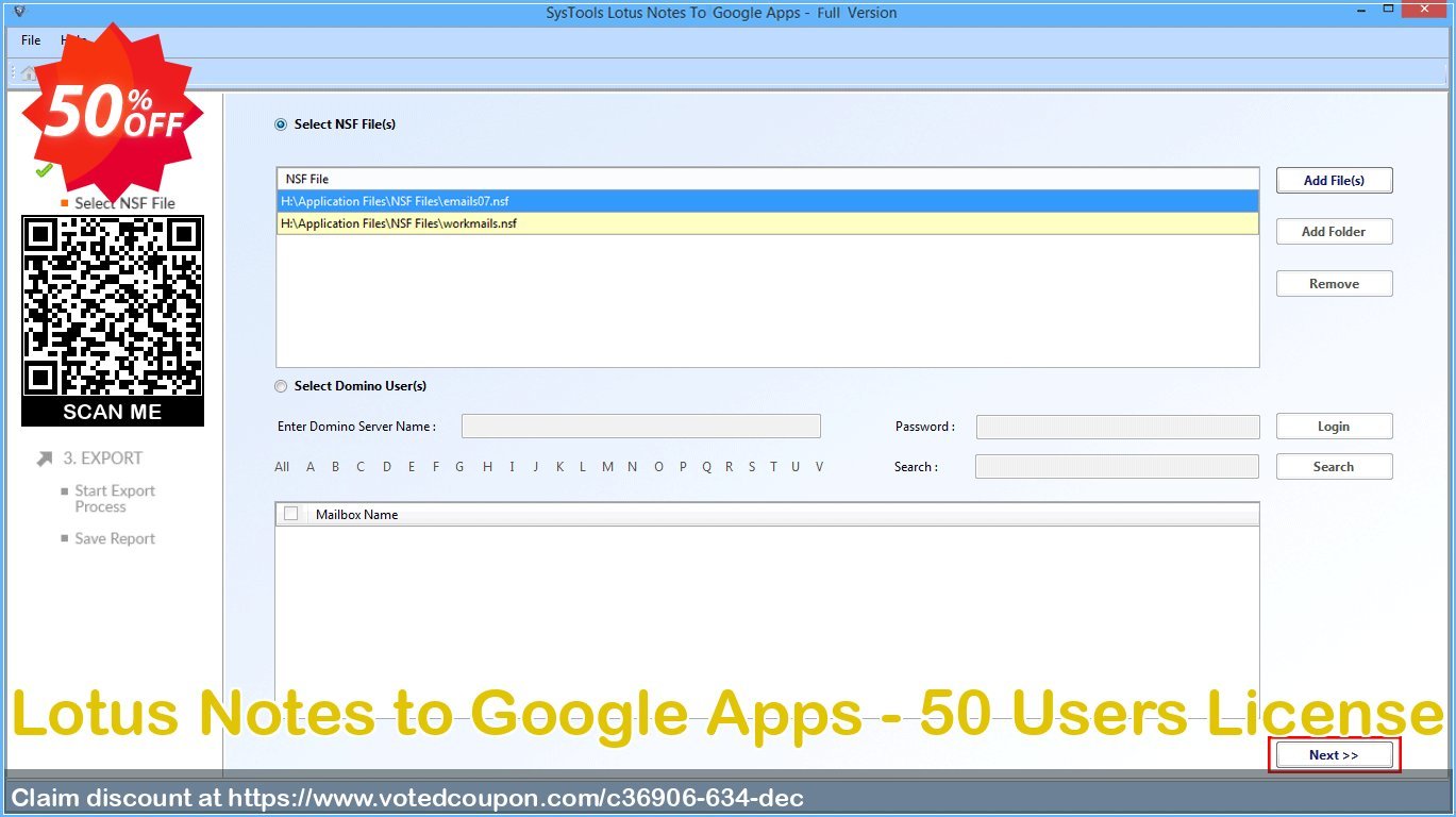 Get 50% OFF Lotus Notes to Google Apps - 50 Users License Coupon