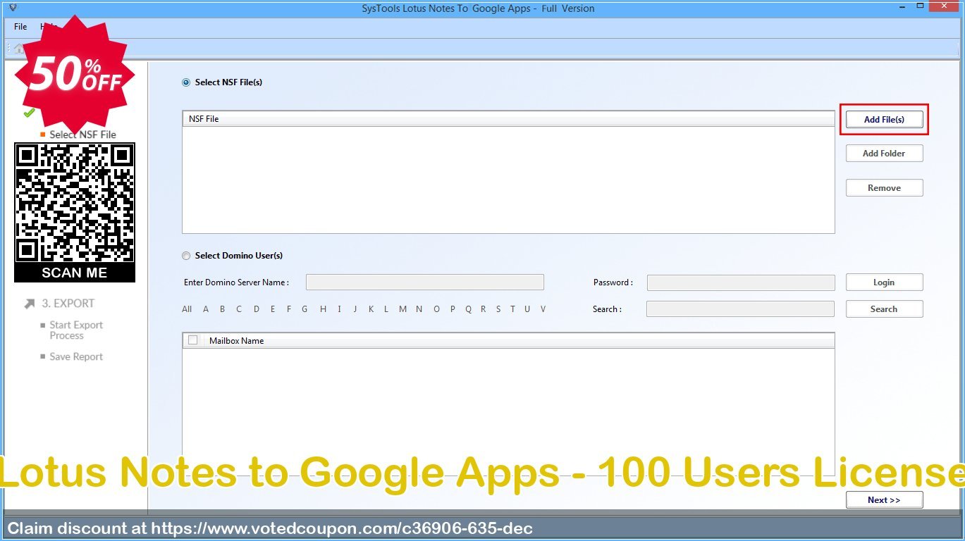 Get 50% OFF Lotus Notes to Google Apps - 100 Users License Coupon