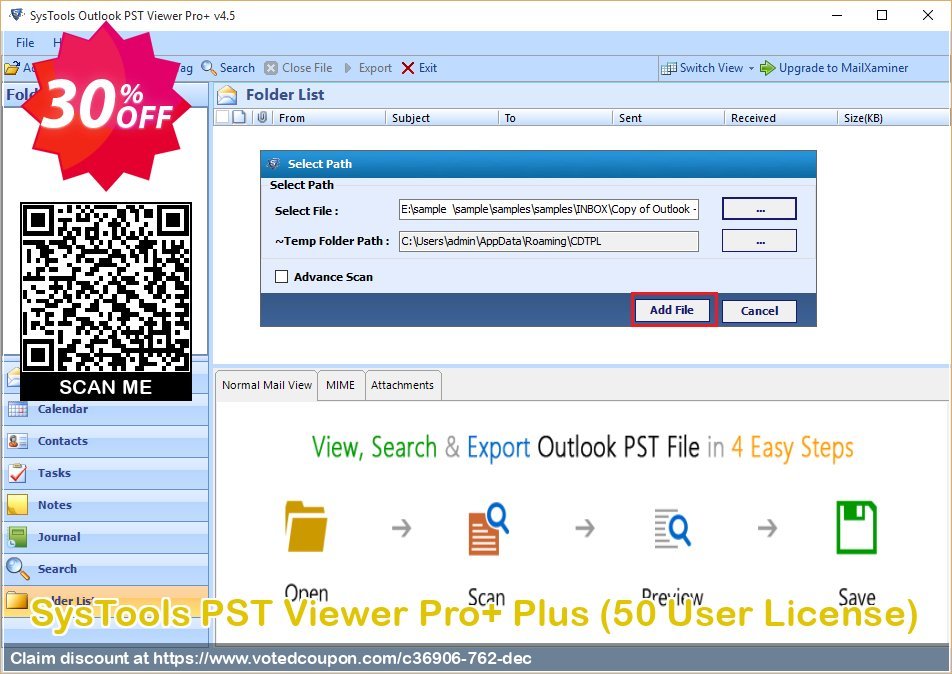Get 30% OFF SysTools PST Viewer Pro+ Plus, 50 User License Coupon