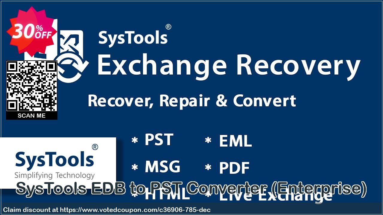 SysTools EDB to PST Converter, Enterprise  Coupon, discount 30% OFF SysTools EDB to PST Converter (Enterprise), verified. Promotion: Awful sales code of SysTools EDB to PST Converter (Enterprise), tested & approved