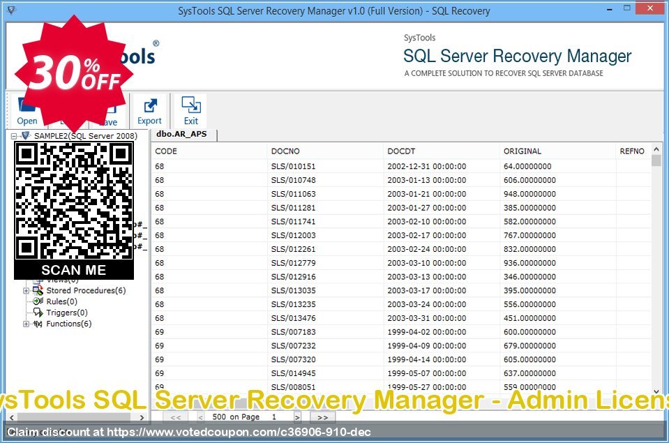 SysTools SQL Server Recovery Manager - Admin Plan Coupon, discount SysTools Summer Sale. Promotion: SysTools promotion codes 36906