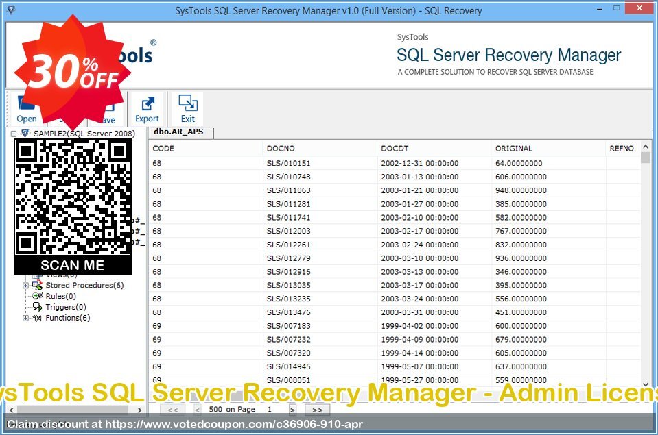 SysTools SQL Server Recovery Manager - Admin Plan Coupon, discount SysTools Summer Sale. Promotion: SysTools promotion codes 36906