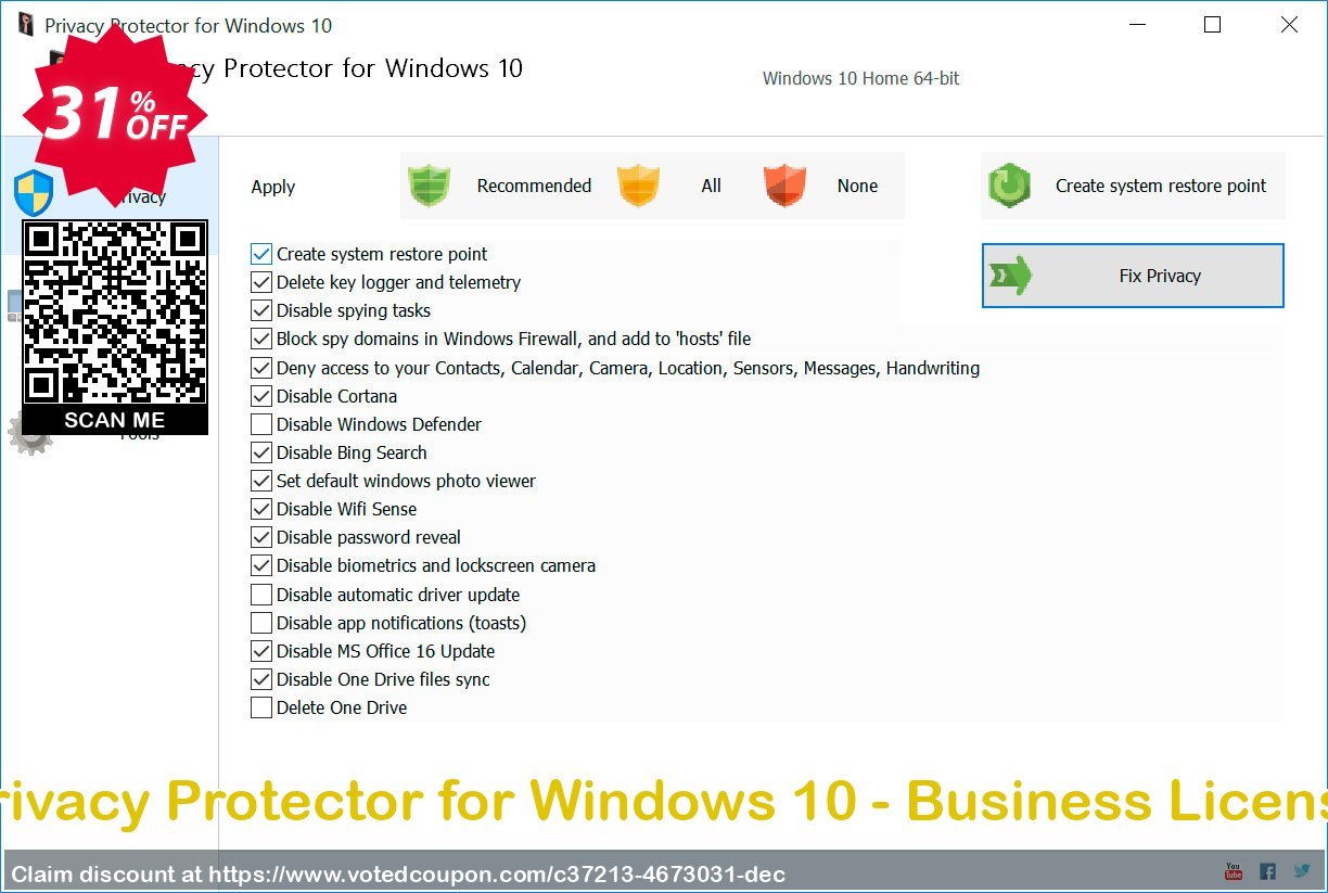 Privacy Protector for WINDOWS 10 - Business Plan Coupon, discount 30% Discount. Promotion: dreaded deals code of Privacy Protector for Windows 10 - Business License 2023