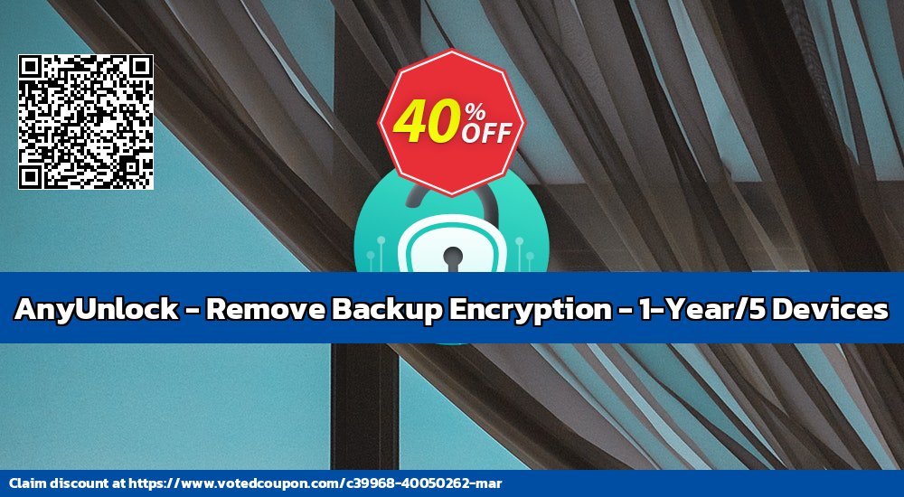 AnyUnlock - Remove Backup Encryption - 1-Year/5 Devices Coupon, discount AnyUnlock for Windows - Remove Backup Encryption - 1-Year Subscription/5 Devices  Big sales code 2024. Promotion: Big sales code of AnyUnlock for Windows - Remove Backup Encryption - 1-Year Subscription/5 Devices  2024