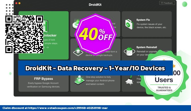 DroidKit - Data Recovery - 1-Year/10 Devices Coupon, discount DroidKit for Windows - Data Recovery - 1-Year Subscription/10 Devices Marvelous deals code 2024. Promotion: Marvelous deals code of DroidKit for Windows - Data Recovery - 1-Year Subscription/10 Devices 2024