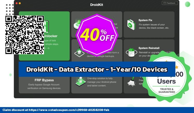 DroidKit - Data Extractor - 1-Year/10 Devices Coupon, discount DroidKit for Windows - Data Extractor - 1-Year Subscription/10 Devices Exclusive promo code 2024. Promotion: Exclusive promo code of DroidKit for Windows - Data Extractor - 1-Year Subscription/10 Devices 2024