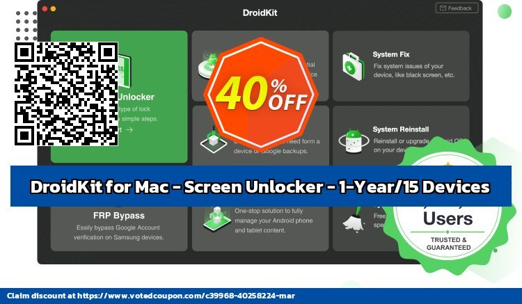 DroidKit for MAC - Screen Unlocker - 1-Year/15 Devices Coupon, discount DroidKit for Mac - Screen Unlocker - 1-Year Subscription/15 Devices Awful promotions code 2024. Promotion: Awful promotions code of DroidKit for Mac - Screen Unlocker - 1-Year Subscription/15 Devices 2024