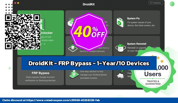 DroidKit - FRP Bypass - 1-Year/10 Devices Coupon, discount DroidKit for Windows - FRP Bypass - 1-Year Subscription/10 Devices Stirring promotions code 2024. Promotion: Stirring promotions code of DroidKit for Windows - FRP Bypass - 1-Year Subscription/10 Devices 2024