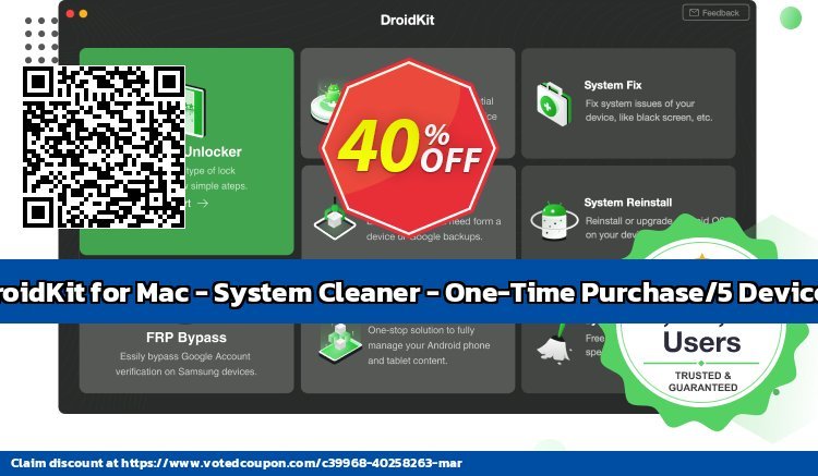 DroidKit for MAC - System Cleaner - One-Time Purchase/5 Devices Coupon, discount DroidKit for Mac - System Cleaner - One-Time Purchase/5 Devices Formidable discount code 2024. Promotion: Formidable discount code of DroidKit for Mac - System Cleaner - One-Time Purchase/5 Devices 2024