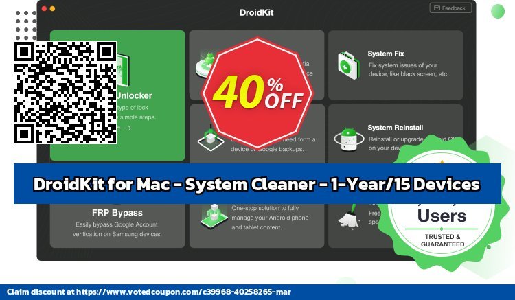 DroidKit for MAC - System Cleaner - 1-Year/15 Devices Coupon Code Dec 2023, 40% OFF - VotedCoupon