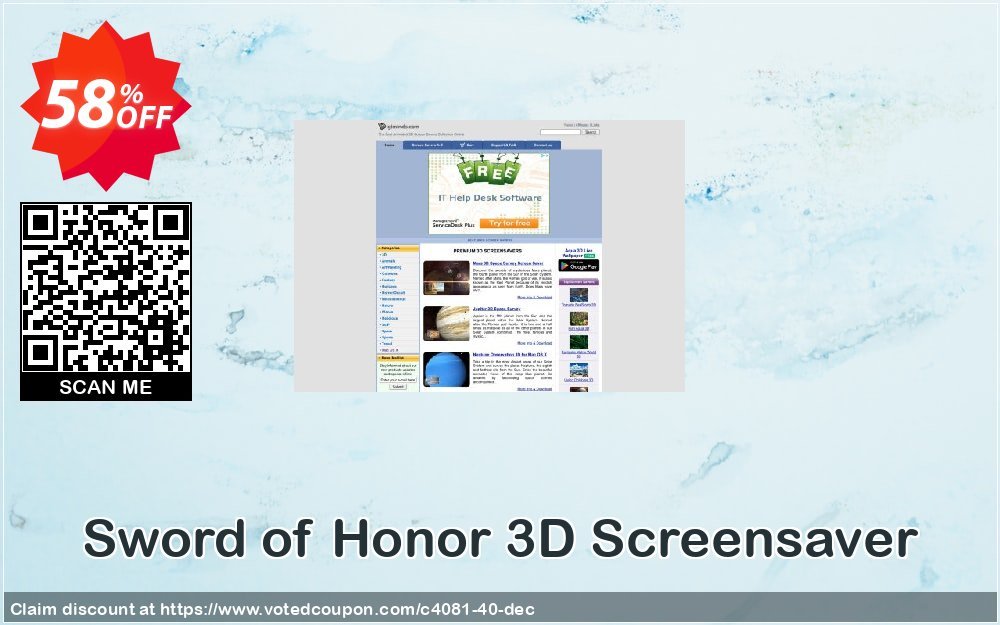 Sword of Honor 3D Screensaver Coupon, discount 50% bundle discount. Promotion: 