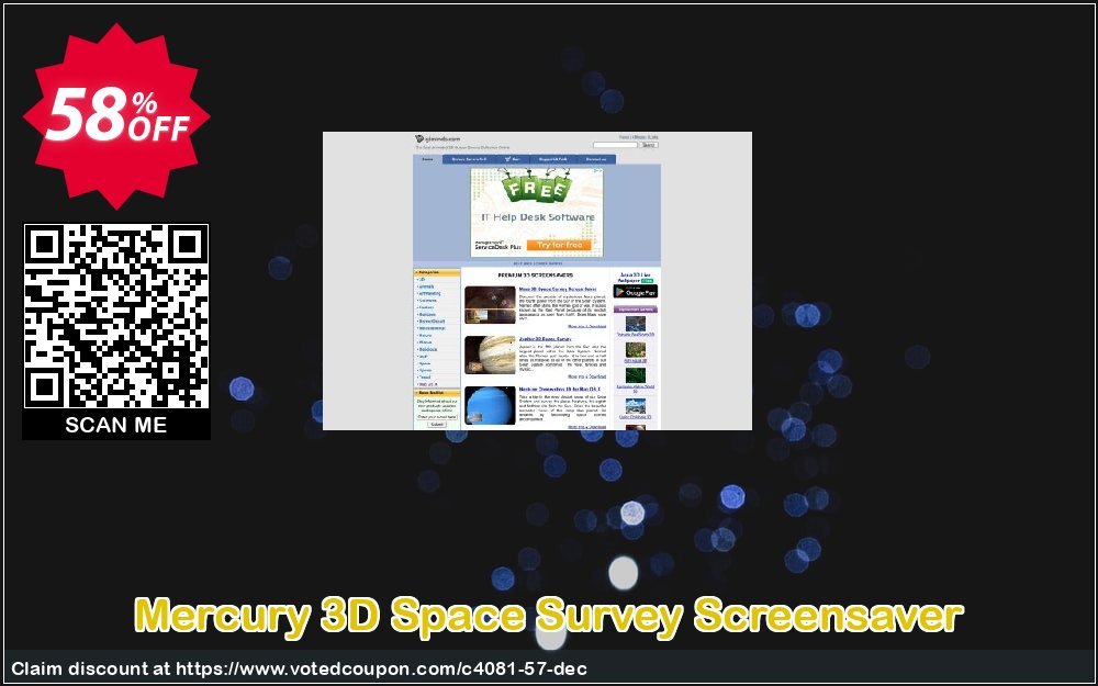 Mercury 3D Space Survey Screensaver Coupon, discount 50% bundle discount. Promotion: 