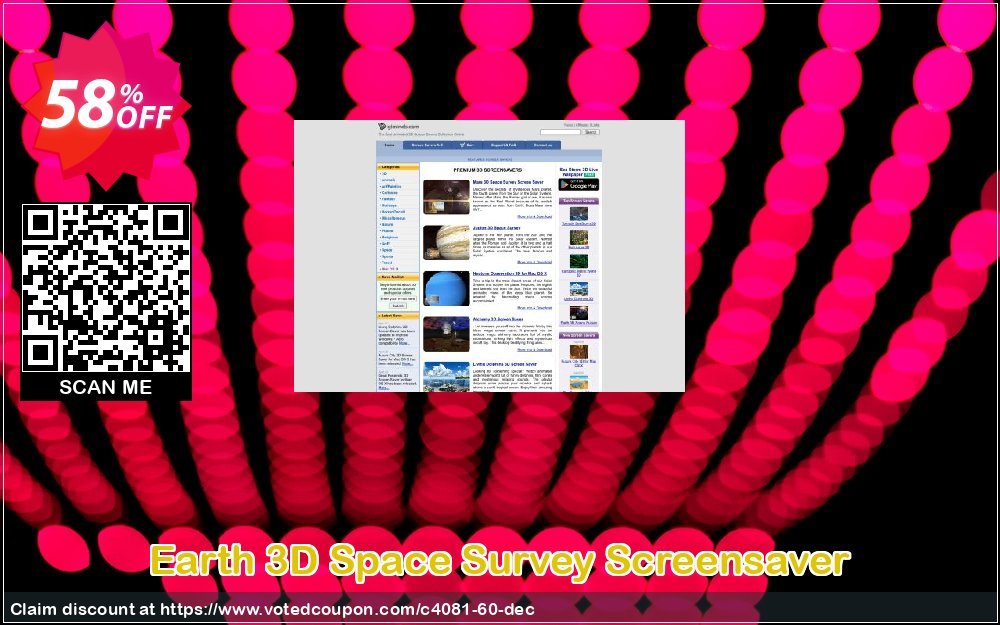 Earth 3D Space Survey Screensaver Coupon, discount 50% bundle discount. Promotion: 