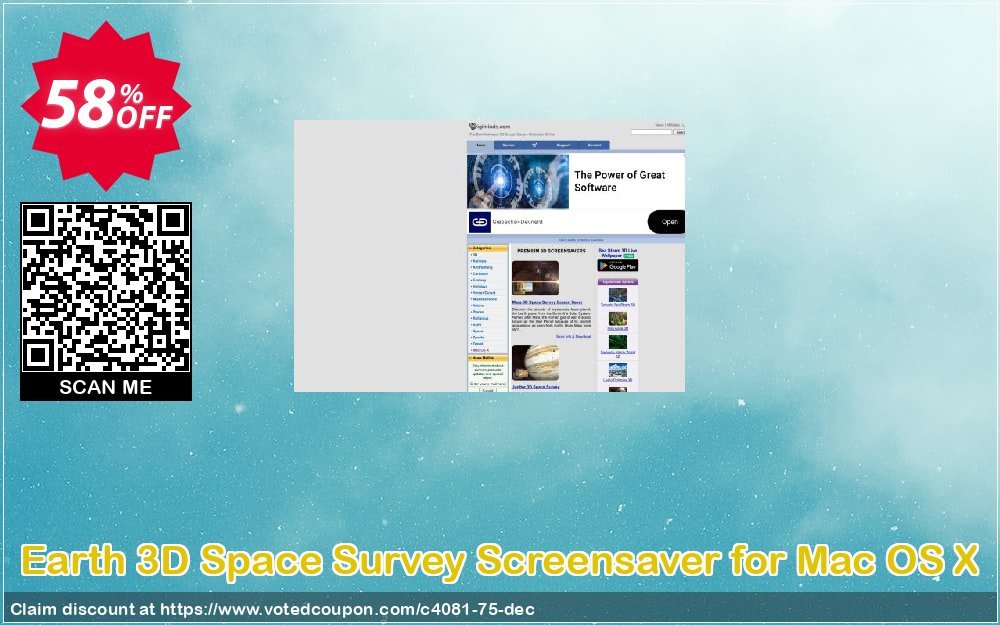 Earth 3D Space Survey Screensaver for MAC OS X Coupon, discount 50% bundle discount. Promotion: 