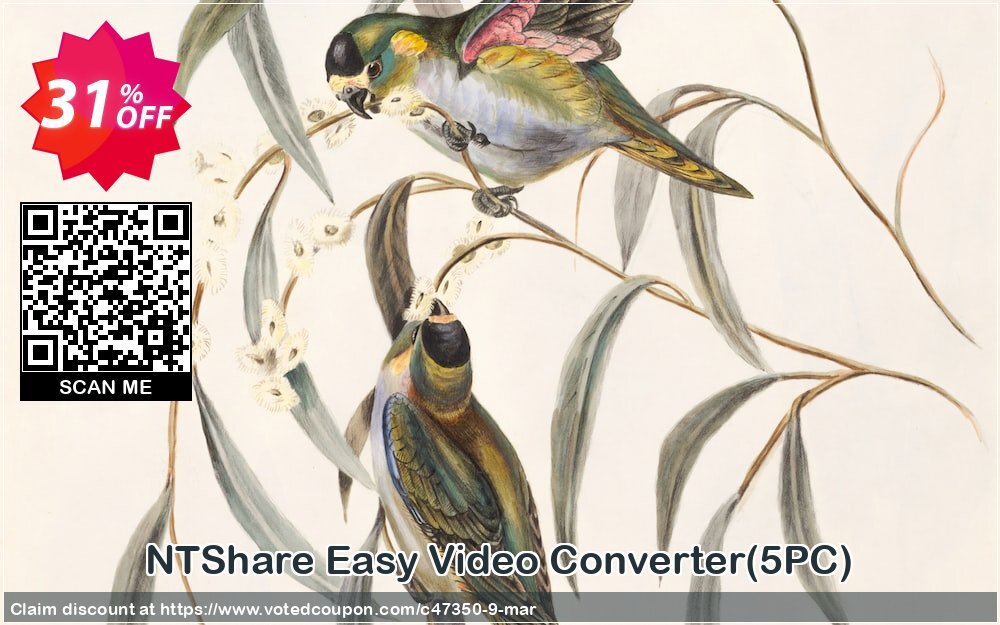 NTShare Easy Video Converter, 5PC  Coupon, discount NTShare coupon (47350). Promotion: NTShare coupon discounts (47350)