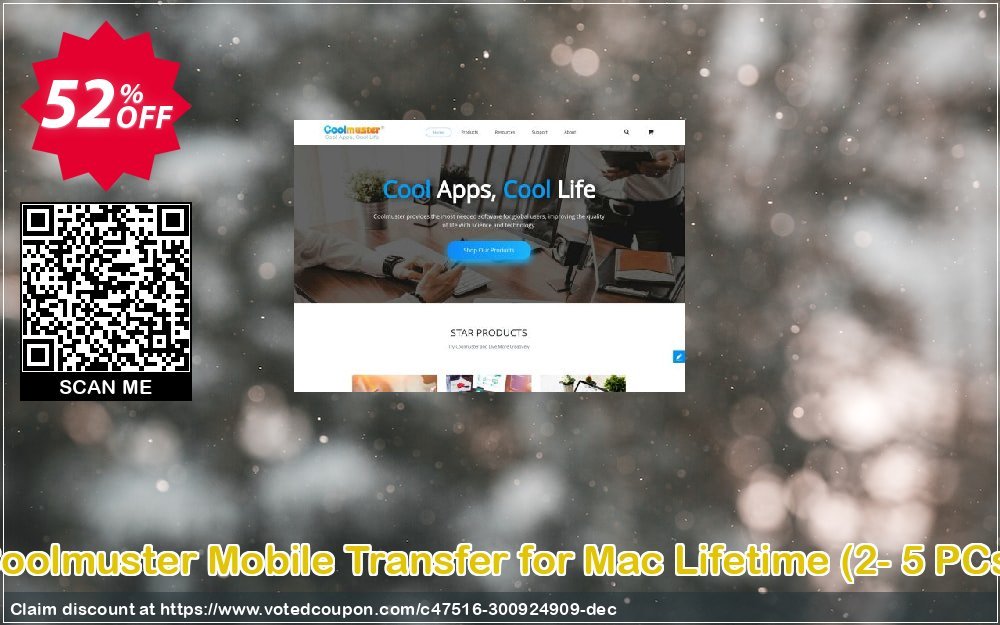 Coolmuster Mobile Transfer for MAC Lifetime, 2- 5 PCs  Coupon, discount 50% OFF Coolmuster Mobile Transfer for Mac Lifetime (2- 5PCs), verified. Promotion: Special discounts code of Coolmuster Mobile Transfer for Mac Lifetime (2- 5PCs), tested & approved