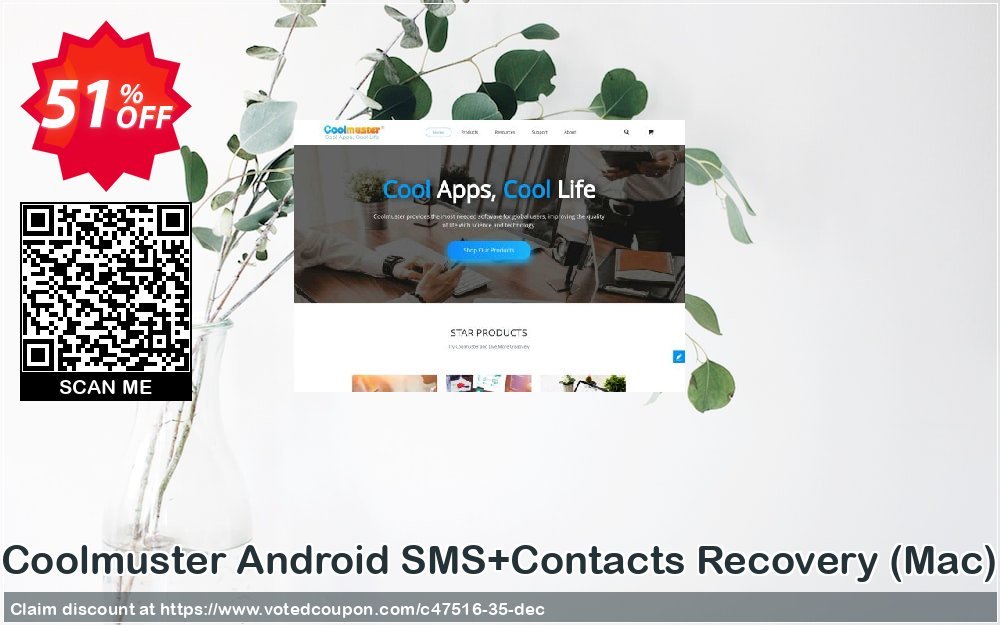 Get 51% OFF Coolmuster Android SMS+Contacts Recovery, Mac Coupon