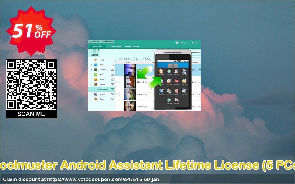 Coolmuster Android Assistant Lifetime Plan, 5 PCs  Coupon, discount 50% OFF Coolmuster Android Assistant - Lifetime License (5 PCs), verified. Promotion: Special discounts code of Coolmuster Android Assistant - Lifetime License (5 PCs), tested & approved
