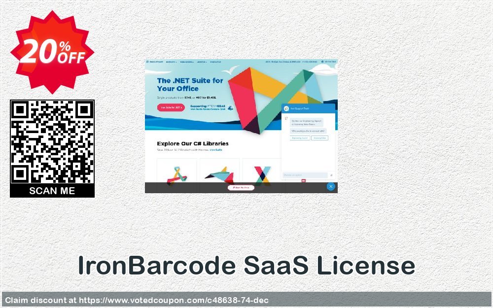 IronBarcode SaaS Plan Coupon, discount 20% bundle discount. Promotion: 20% discount for purchasing 2 products together as a bundle