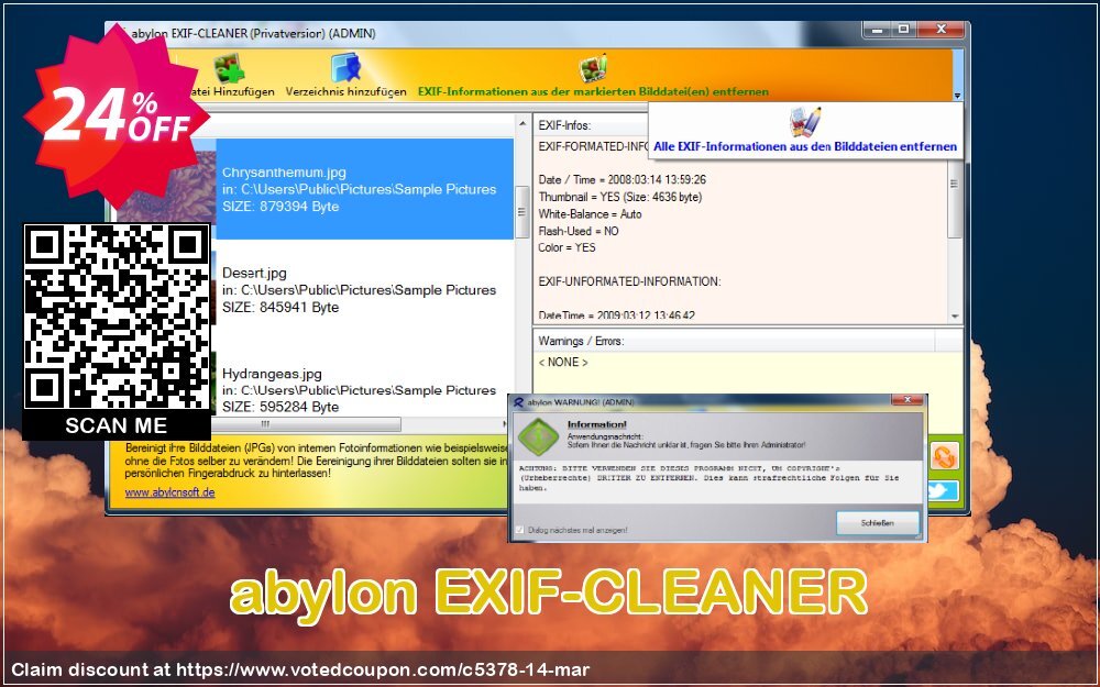 abylon EXIF-CLEANER Coupon, discount 20% OFF abylon EXIF-CLEANER, verified. Promotion: Big sales code of abylon EXIF-CLEANER, tested & approved