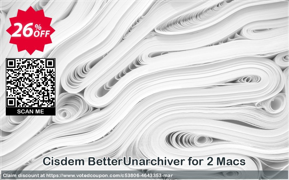 Cisdem BetterUnarchiver for 2 MACs Coupon, discount Cisdem BetterUnarchiver for Mac - License for 2 Macs wonderful offer code 2024. Promotion: wonderful offer code of Cisdem BetterUnarchiver for Mac - License for 2 Macs 2024