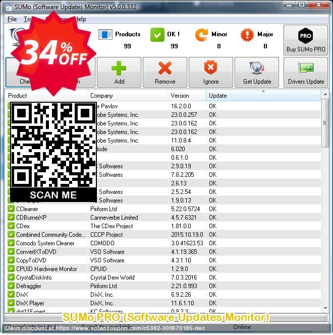 SUMo PRO, Software Updates Monitor  Coupon, discount 30% OFF KCSoftwares SUMo PRO, verified. Promotion: Awesome promo code of KCSoftwares SUMo PRO, tested & approved