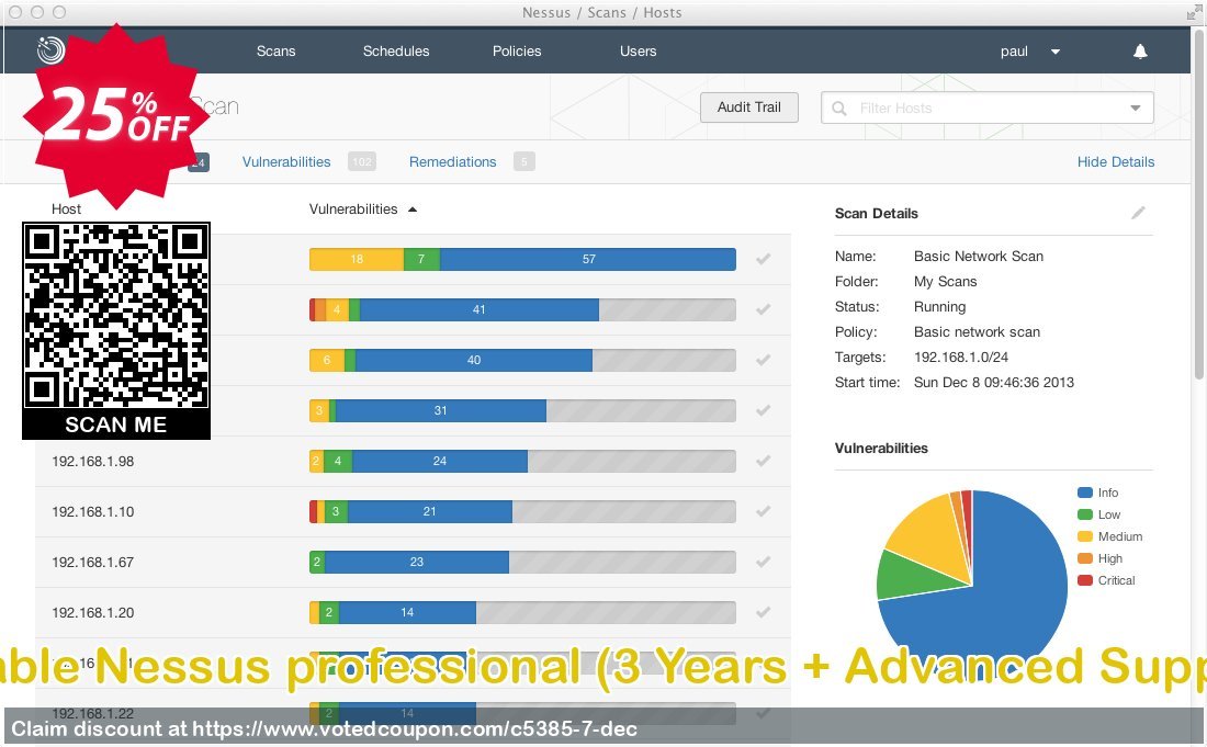 Tenable Nessus professional, 3 Years + Advanced Support  Coupon Code May 2024, 25% OFF - VotedCoupon