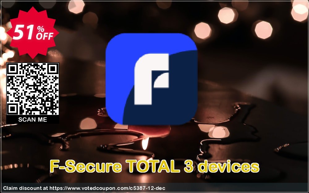 F-Secure TOTAL 3 devices Coupon, discount 50% OFF F-Secure TOTAL 3 devices, verified. Promotion: Imposing offer code of F-Secure TOTAL 3 devices, tested & approved