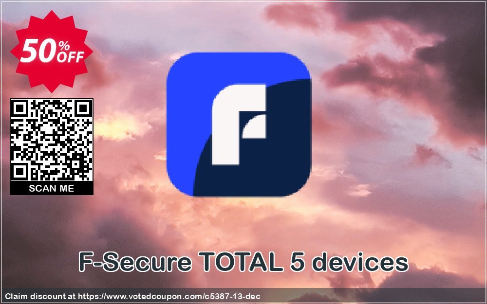 F-Secure TOTAL 5 devices Coupon, discount 50% OFF F-Secure TOTAL 5 devices, verified. Promotion: Imposing offer code of F-Secure TOTAL 5 devices, tested & approved