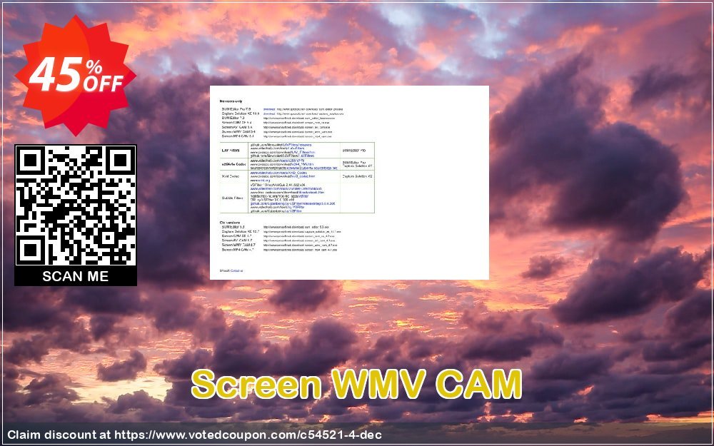 Screen WMV CAM Coupon, discount Coupon SProsoft. Promotion: Coupon CAM 3 PCs