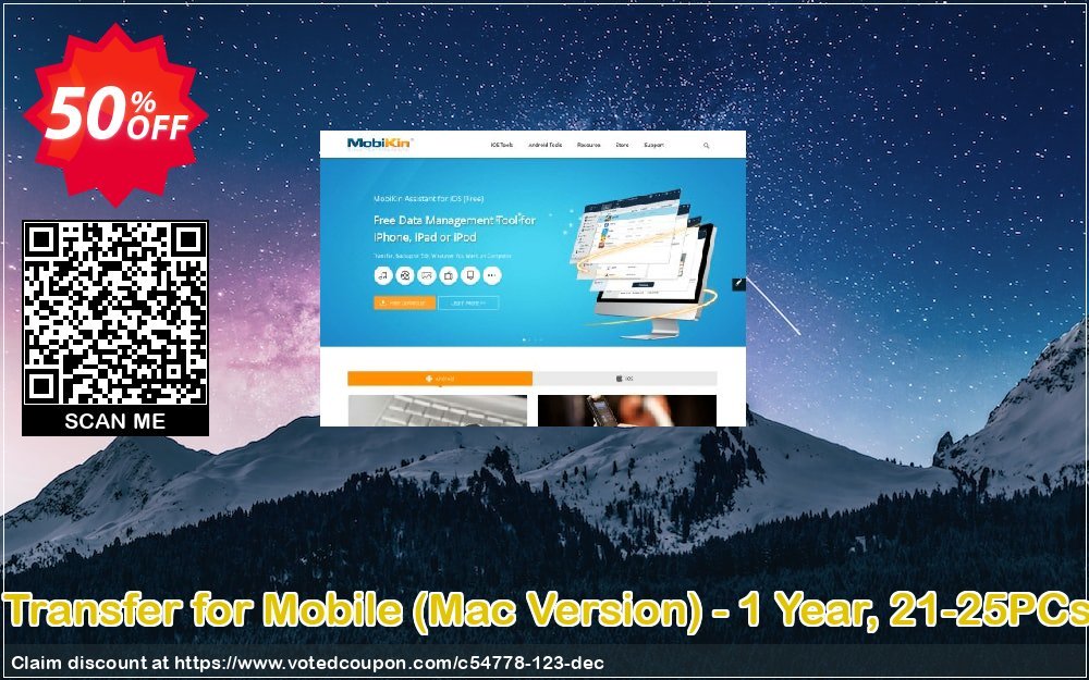 MobiKin Transfer for Mobile, MAC Version - Yearly, 21-25PCs Plan Coupon, discount 50% OFF. Promotion: 