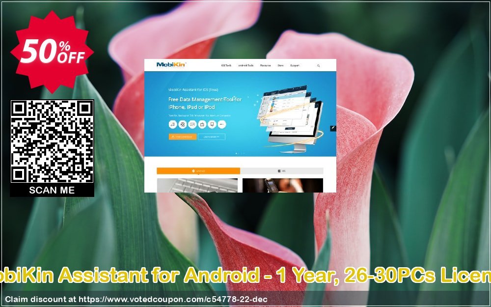 MobiKin Assistant for Android - Yearly, 26-30PCs Plan Coupon, discount 50% OFF. Promotion: 