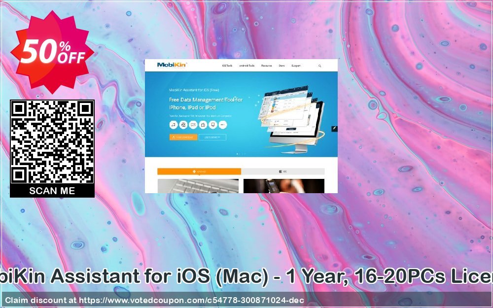 MobiKin Assistant for iOS, MAC - Yearly, 16-20PCs Plan Coupon, discount 50% OFF. Promotion: 