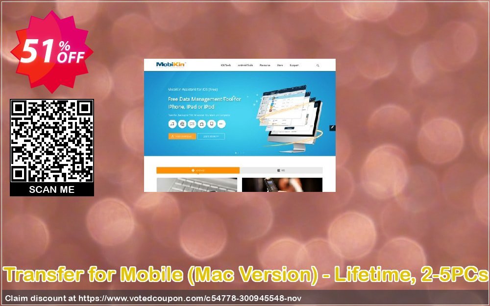 MobiKin Transfer for Mobile, MAC Version - Lifetime, 2-5PCs Plan Coupon, discount 50% OFF. Promotion: 