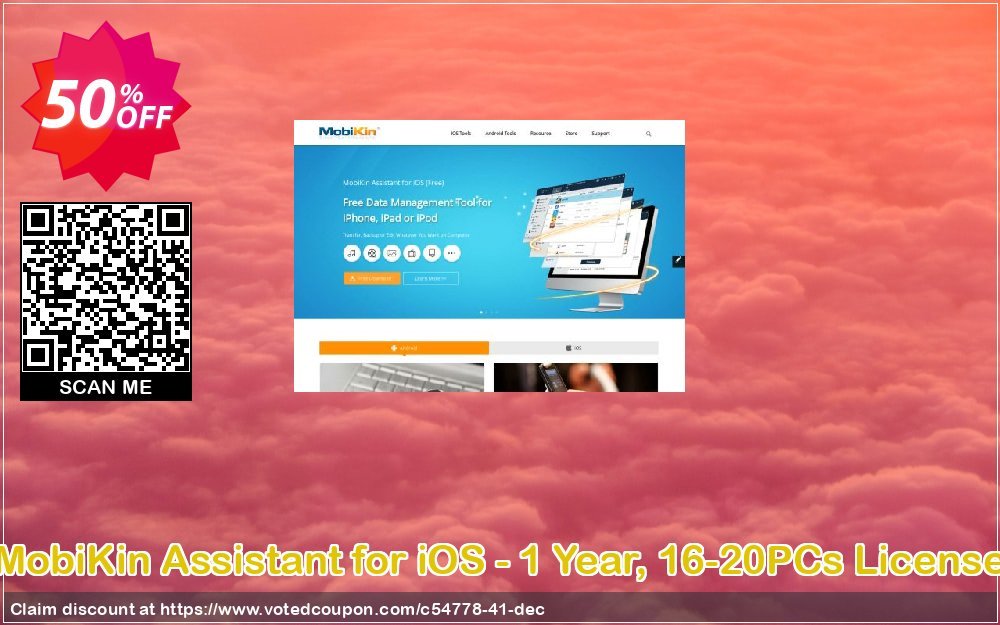 MobiKin Assistant for iOS - Yearly, 16-20PCs Plan Coupon, discount 50% OFF. Promotion: 