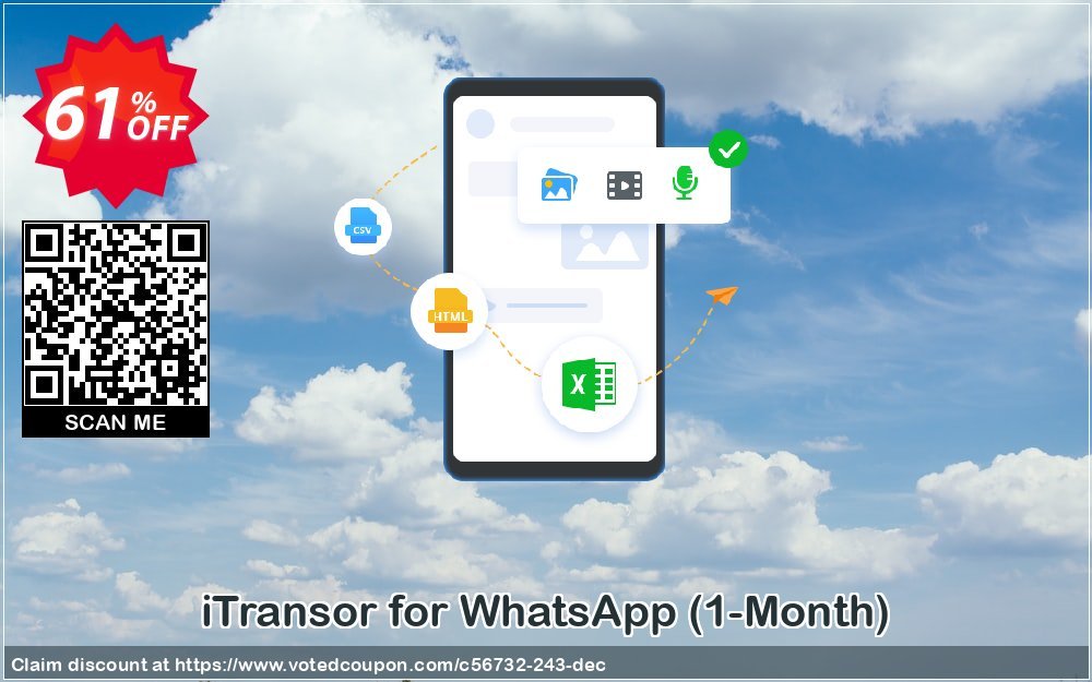 iTransor for WhatsApp, 1-Month  Coupon, discount 58% OFF iTransor for WhatsApp (1-Month), verified. Promotion: Awful offer code of iTransor for WhatsApp (1-Month), tested & approved
