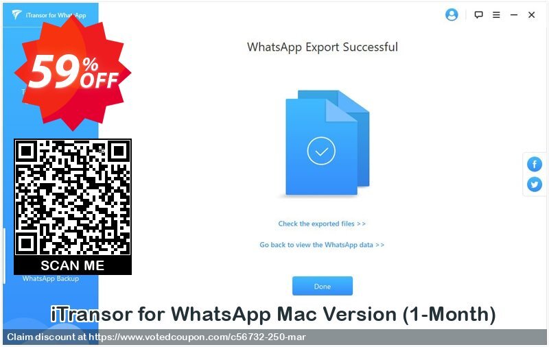 iTransor for WhatsApp MAC Version, 1-Month  Coupon Code Apr 2024, 59% OFF - VotedCoupon