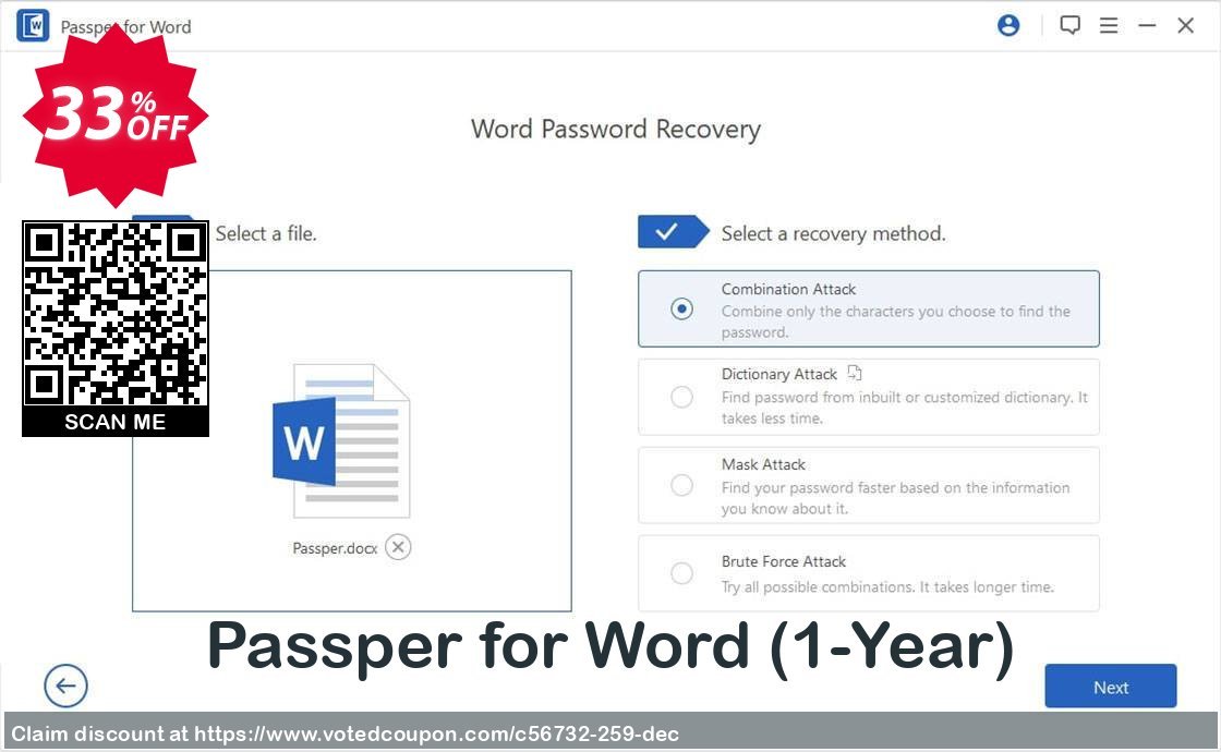 Get 33% OFF Passper for Word, 1-Year Coupon