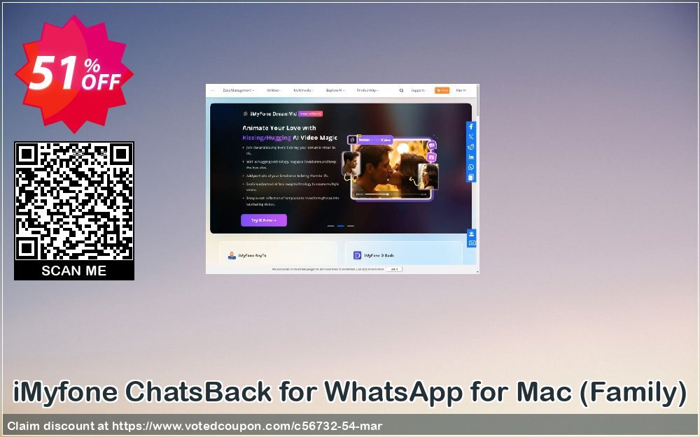 iMyfone ChatsBack for WhatsApp for MAC, Family  Coupon, discount iMyfone Umate Basic $14.975 . Promotion: iMyfone promo code