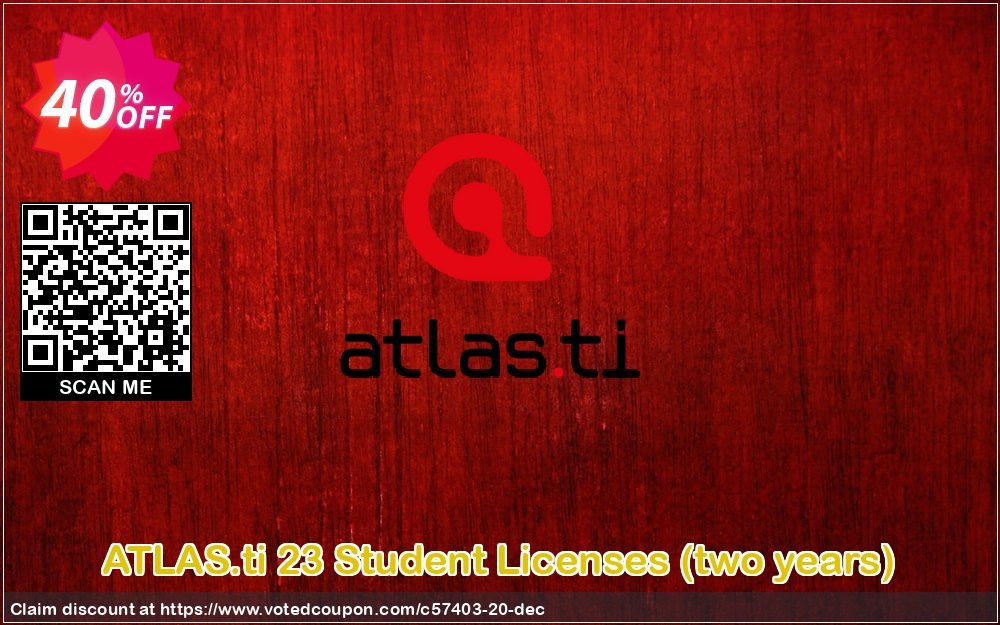 ATLAS.ti 23 Student Plans, two years  Coupon, discount 40% OFF ATLAS.ti 23 Student Licenses (two years), verified. Promotion: Best deals code of ATLAS.ti 23 Student Licenses (two years), tested & approved