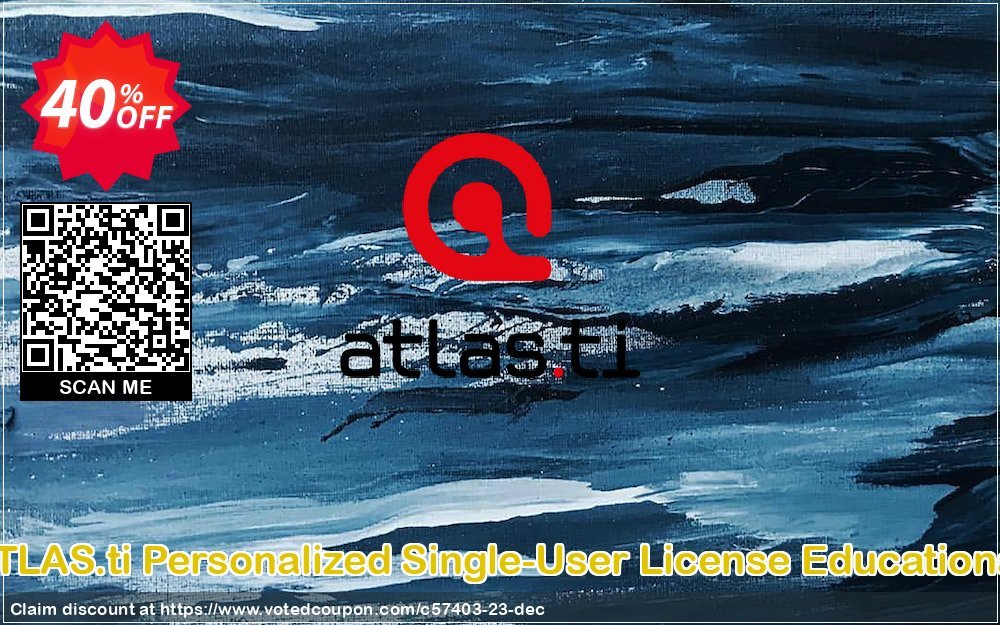 ATLAS.ti Personalized Single-User Plan Educational Coupon, discount 40% OFF ATLAS.ti Personalized Single-User License Educational, verified. Promotion: Best deals code of ATLAS.ti Personalized Single-User License Educational, tested & approved