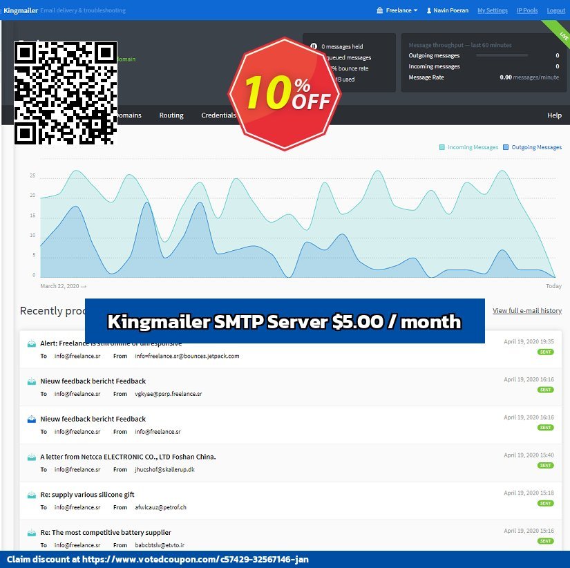 Kingmailer SMTP Server Coupon Code May 2024, 18% OFF - VotedCoupon