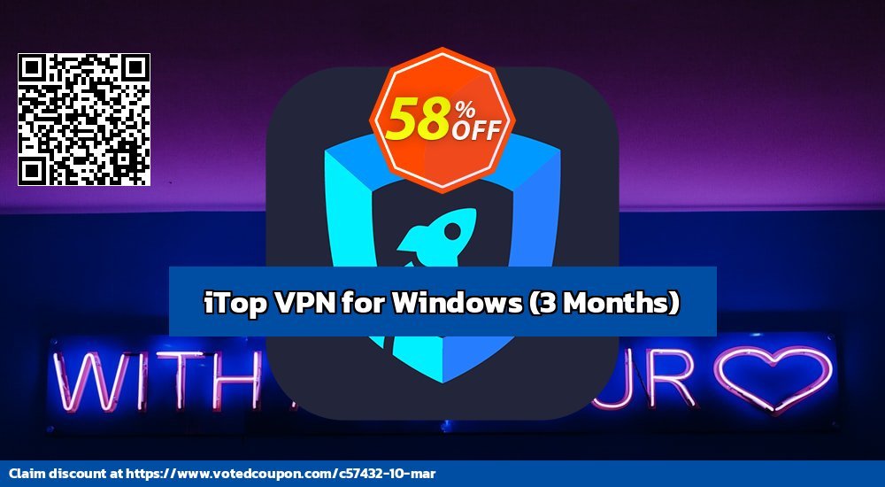 iTop VPN for WINDOWS, 3 Months  Coupon, discount 58% OFF iTop VPN for Windows (3 Months), verified. Promotion: Wonderful offer code of iTop VPN for Windows (3 Months), tested & approved