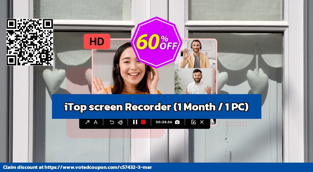 iTop screen Recorder, Monthly / 1 PC  Coupon, discount 60% OFF iTop screen Recorder (1 Month / 1 PC), verified. Promotion: Wonderful offer code of iTop screen Recorder (1 Month / 1 PC), tested & approved