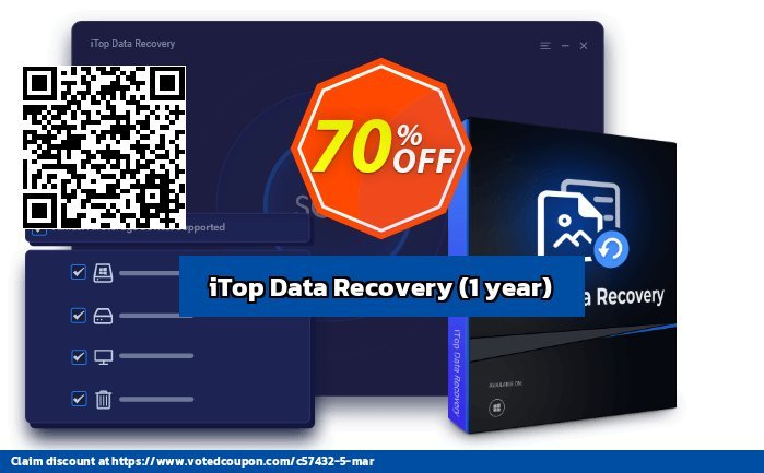 iTop Data Recovery, Yearly  Coupon, discount 70% OFF iTop Data Recovery (1 year), verified. Promotion: Wonderful offer code of iTop Data Recovery (1 year), tested & approved