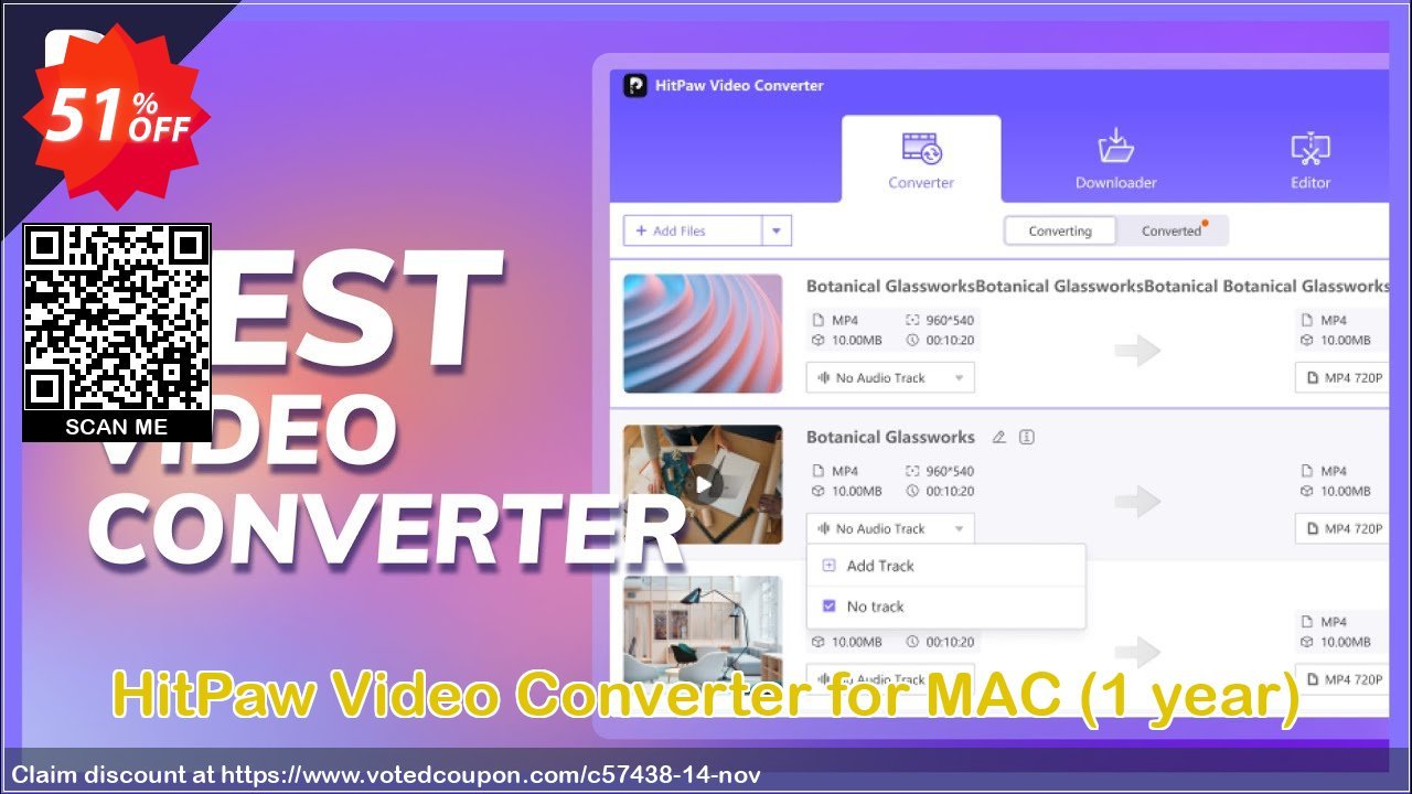 HitPaw Video Converter for MAC, Yearly  Coupon Code May 2024, 51% OFF - VotedCoupon